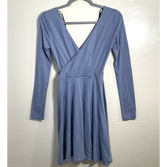 Forever 21 Women's Blue Long Sleeve V-Neck Tie Wrap Dress Size Small Princess - Picture 3 of 8